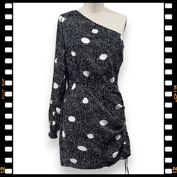 AX PARIS One-Shoulder Polka Dot Ruched Dress - Size US 10 / UK 14  - Brand New - Picture 3 of 9